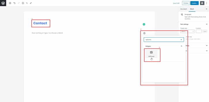 How to add WPForms shortcode in Gutenberg on the Contact Page