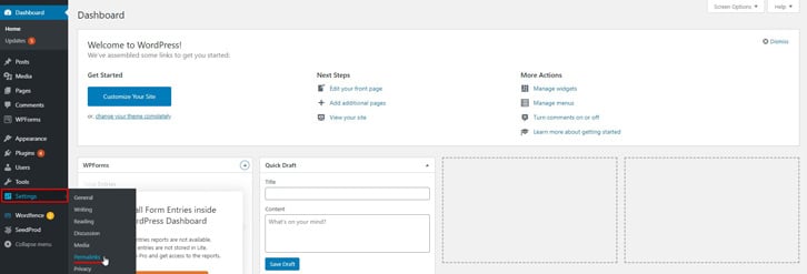 Where to find Permalinks in WordPress Dashboard