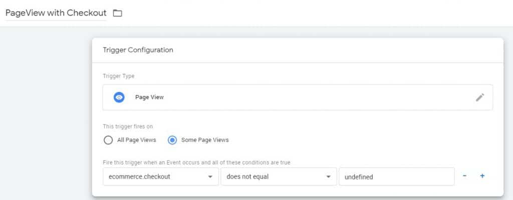 pageview with checkouts trigger configuration